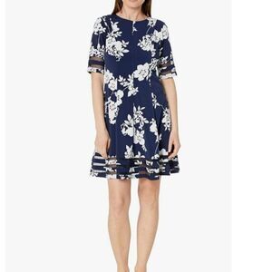 Jessica Howard Fit & Flare Mesh Hem Navy Blue Floral Dress Plus Size 22W New NWT